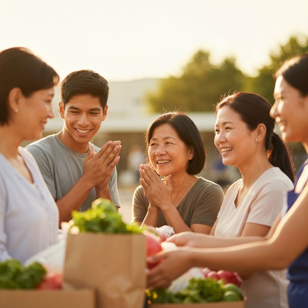 Families receiving donated food at distribution event