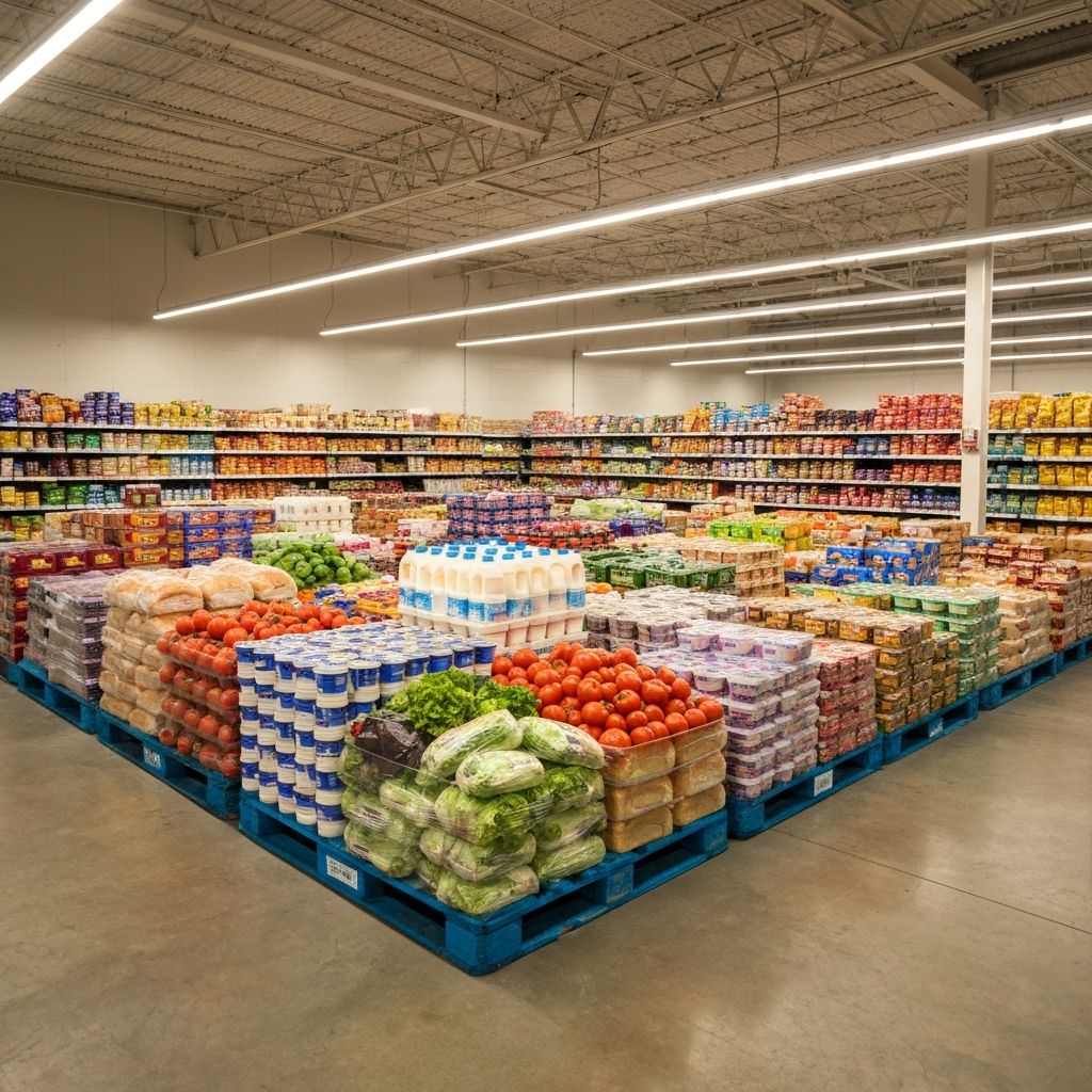 Surplus food in grocery store back room